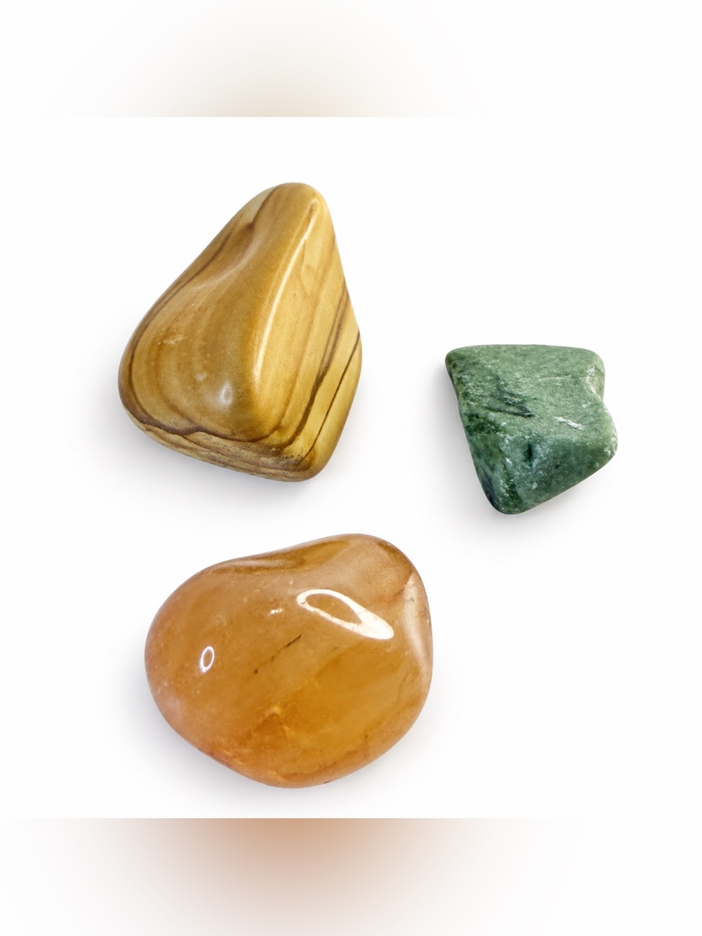 Trio Set of Natural Stones Picture Jasper Orange Calcite Green Aventurine Trio